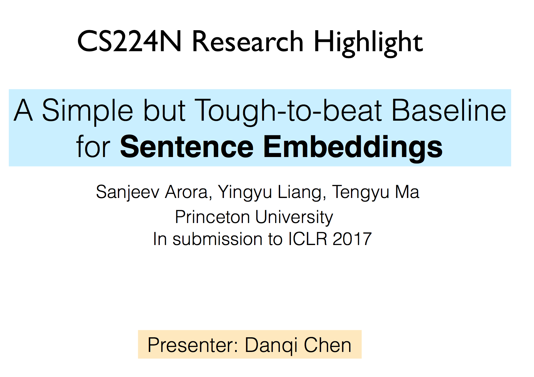 CS224n研究热点1 一个简单但很难超越的Sentence Embedding基线方法